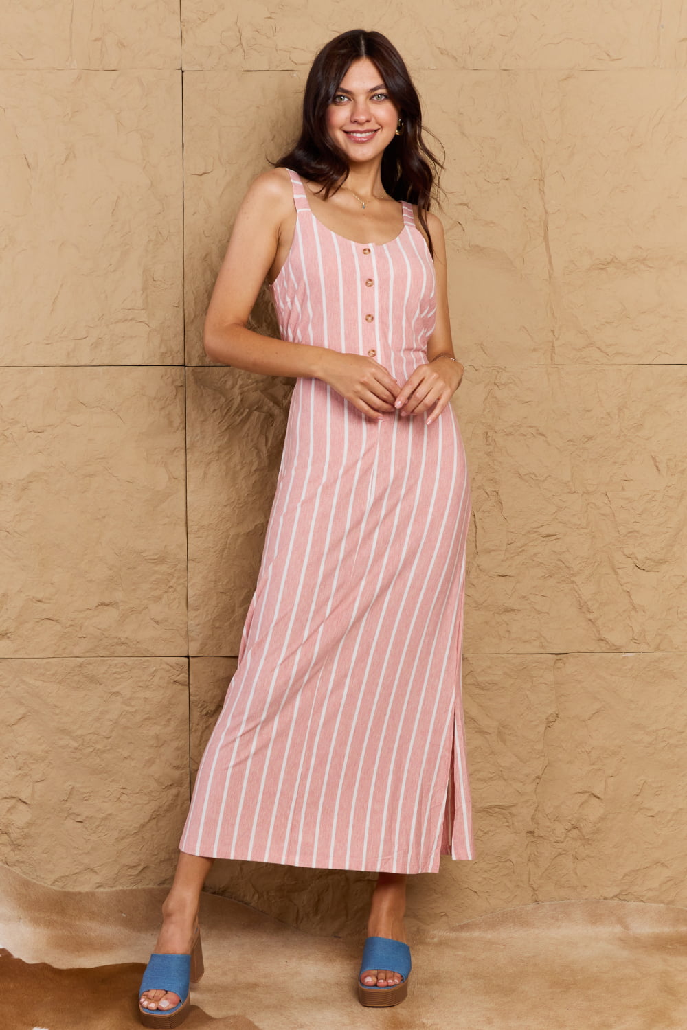 Sweet Talk Stripe Texture Knit Maxi Dress in Dusty Pink/Ivory