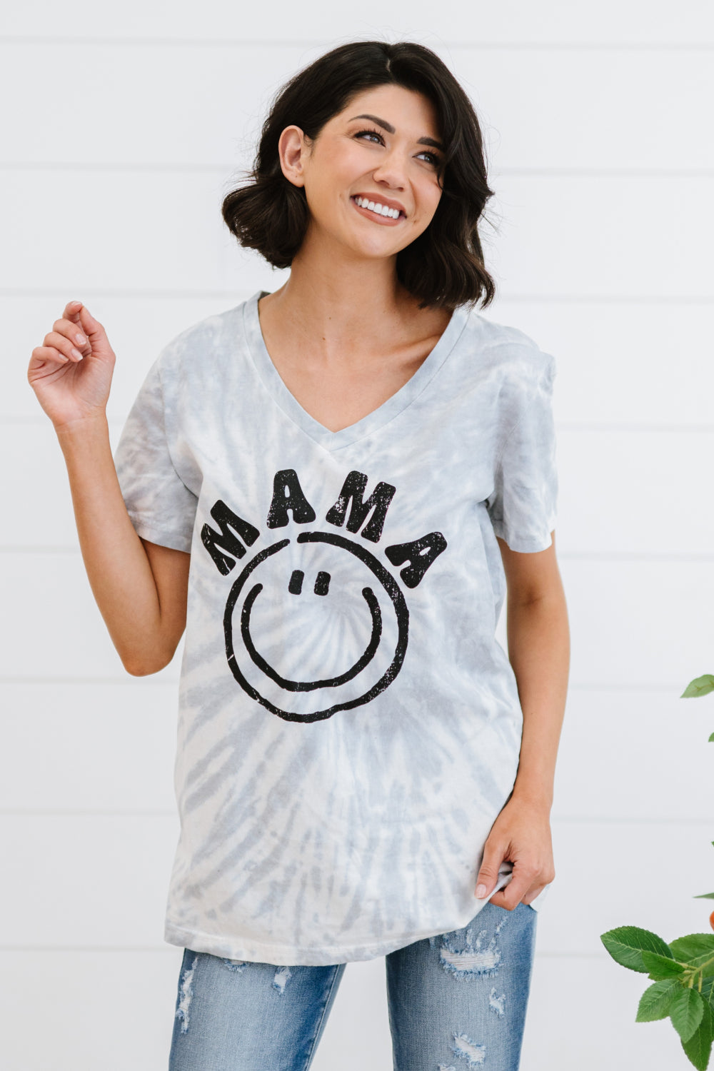 MAMA Smile Graphic Tie-Dye Tee Shirt