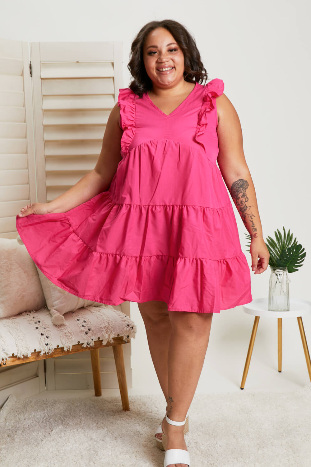 Champs Elysees Tiered Dress in Fuchsia