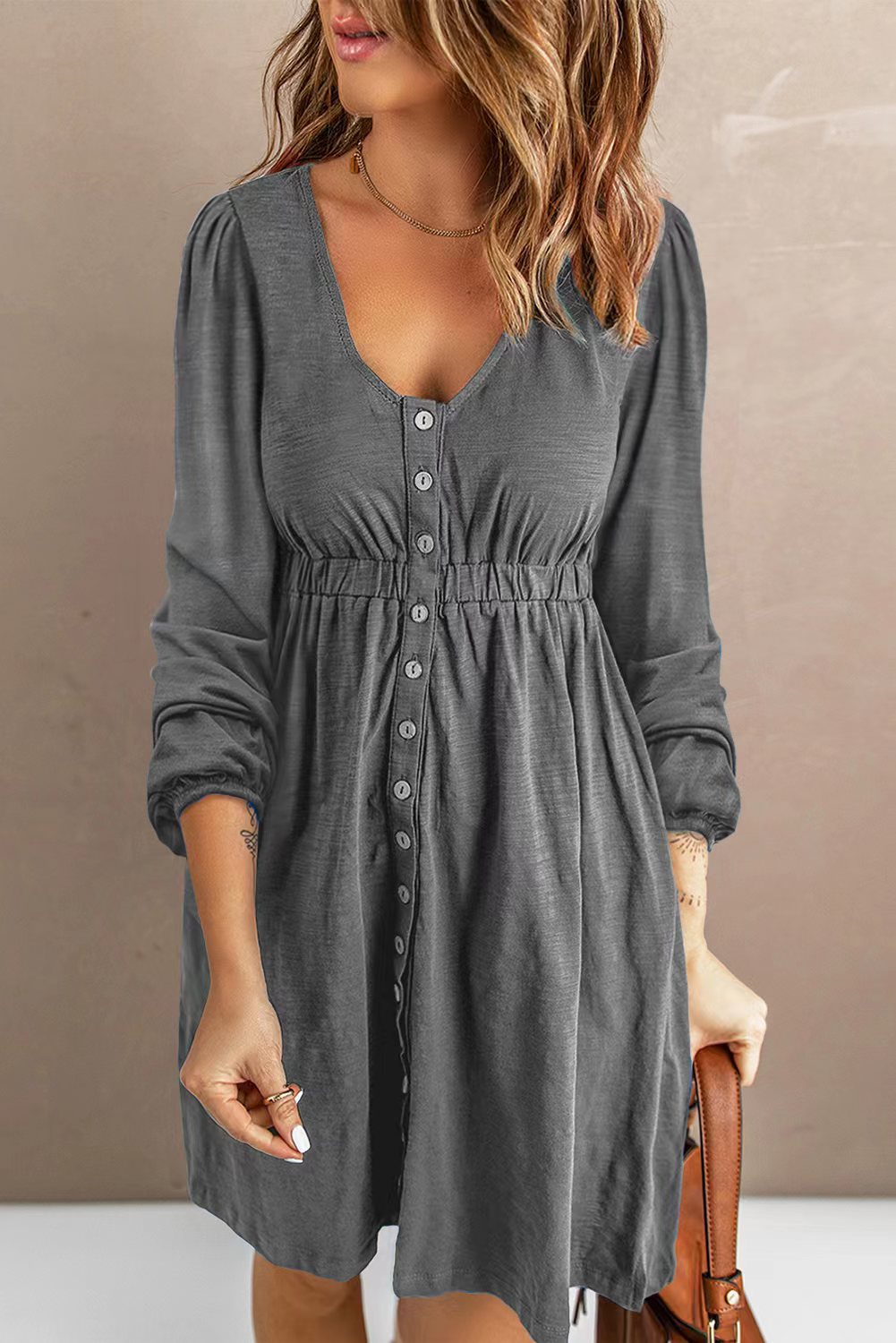 Fall In To Me Scoop Neck Empire Waist Long Sleeve Dress