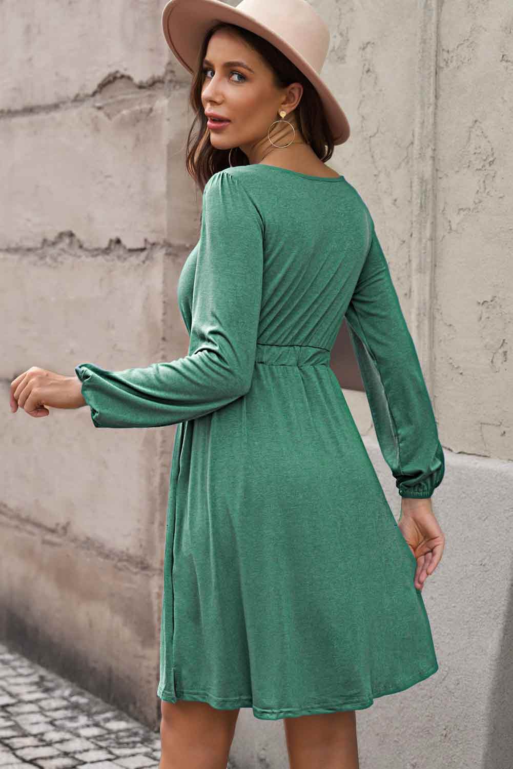 Fall In To Me Scoop Neck Empire Waist Long Sleeve Dress