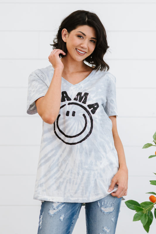 MAMA Smile Graphic Tie-Dye Tee Shirt