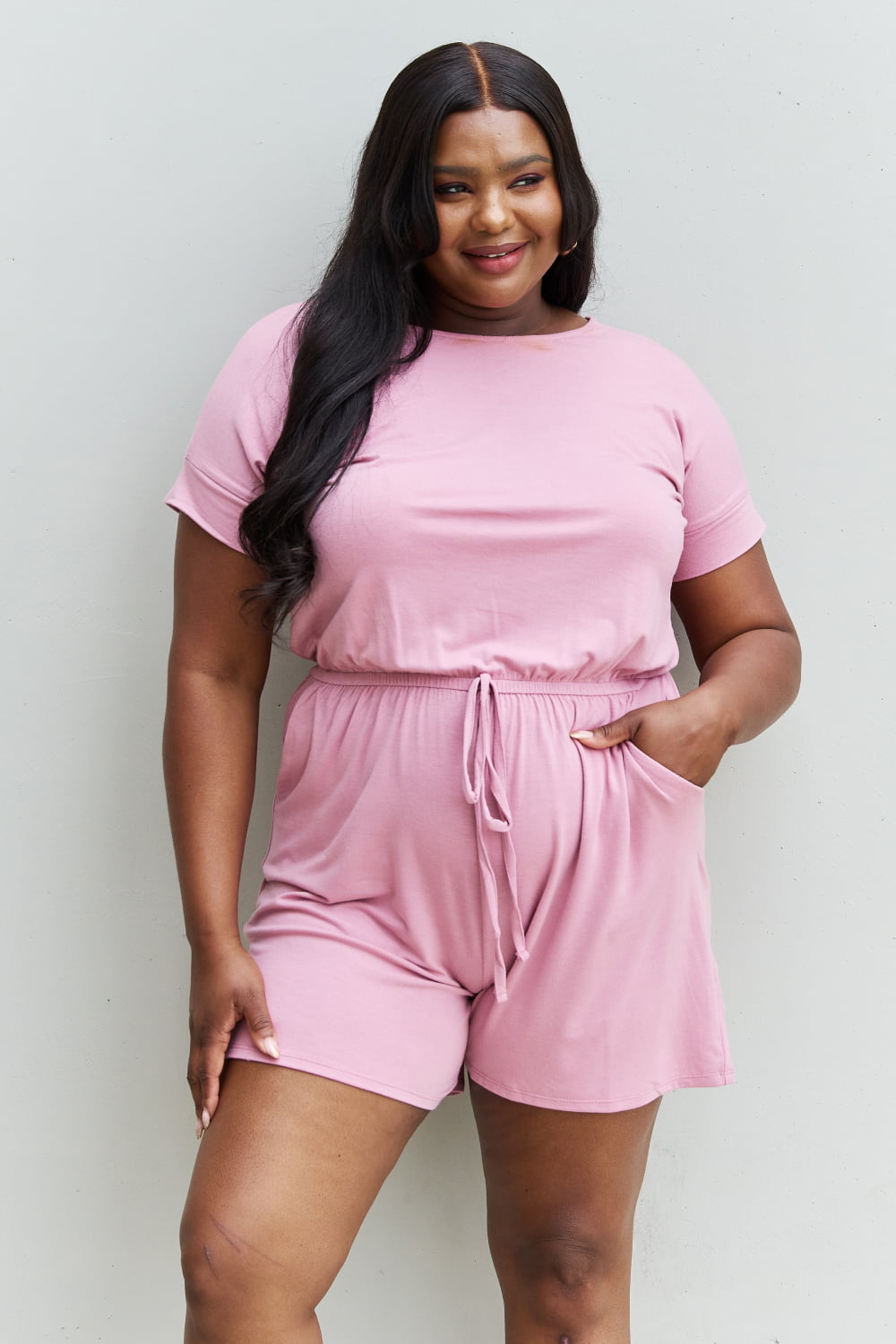 Chilled Out Short Sleeve Romper in Light Carnation Pink