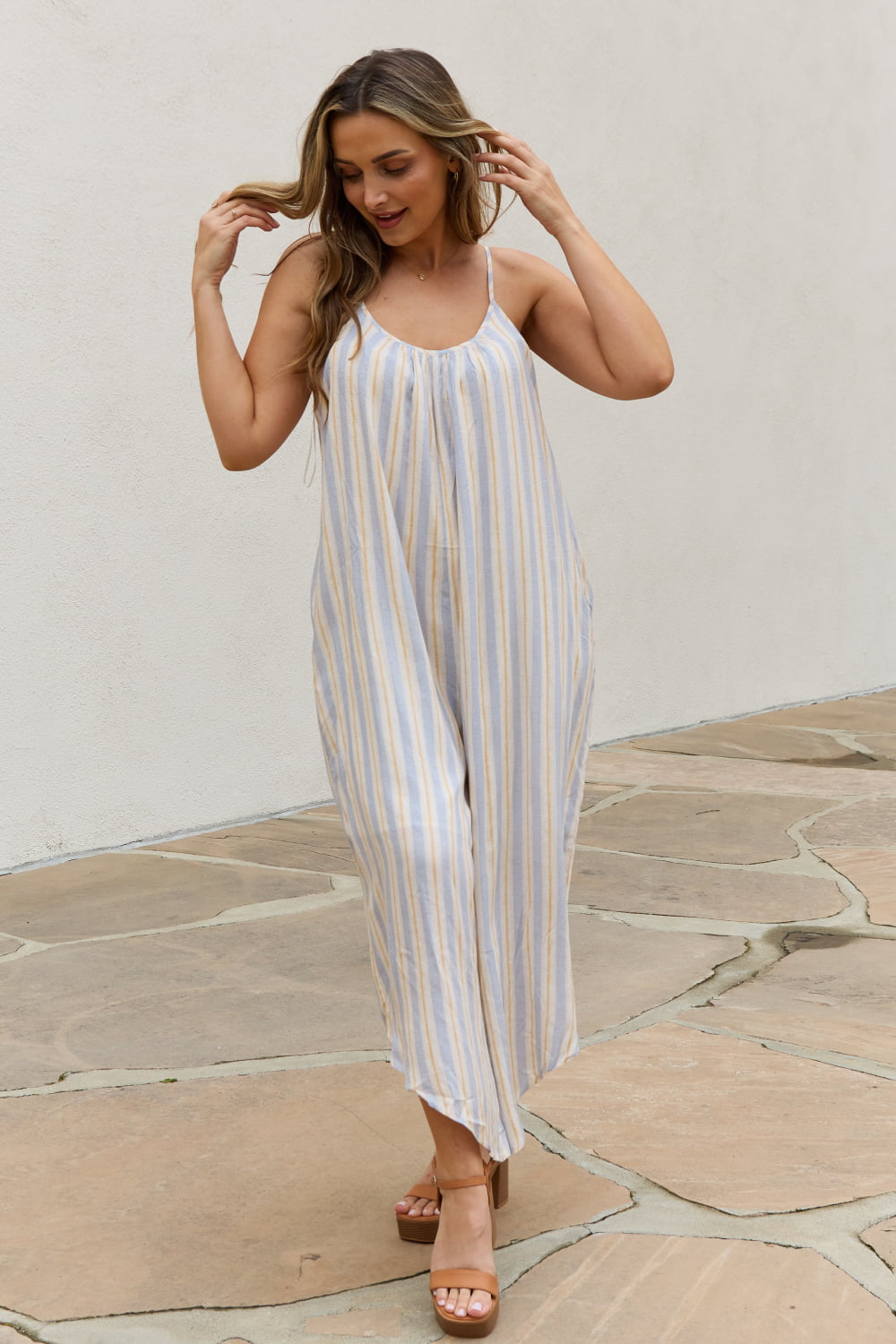 Multi Colored Striped Jumpsuit with Pockets
